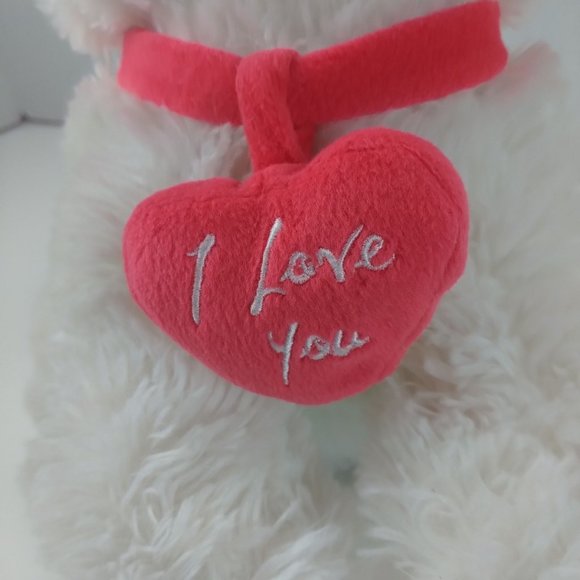 Chrisha Playful White Puppy Dog Plush W/Red I Love You Heart Collar 11" Stuffed - Picture 7 of 8